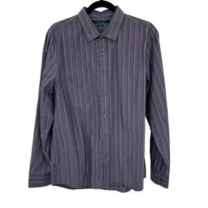 Perry Ellis LG Button Up Striped Casual Shirt Slim Fit Men Long Sleeve Blue